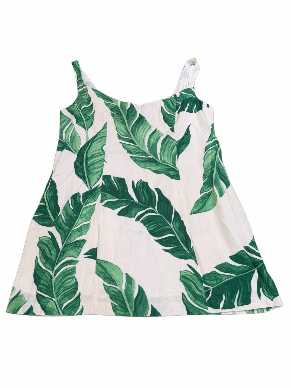 H&M White Tank Top with Green Tropical Leaf Pattern